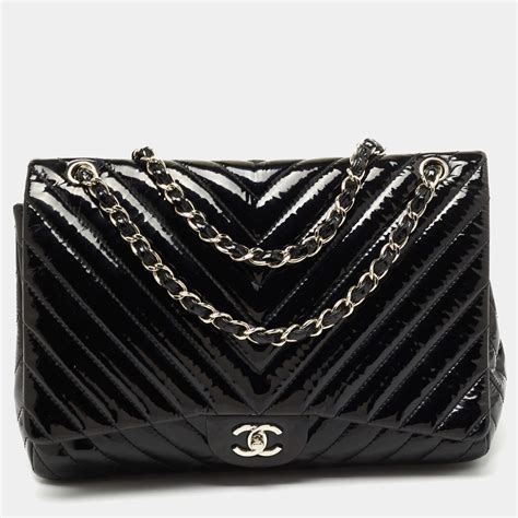 chanel patent black chevron tradesy|Chanel Chevron Patent .